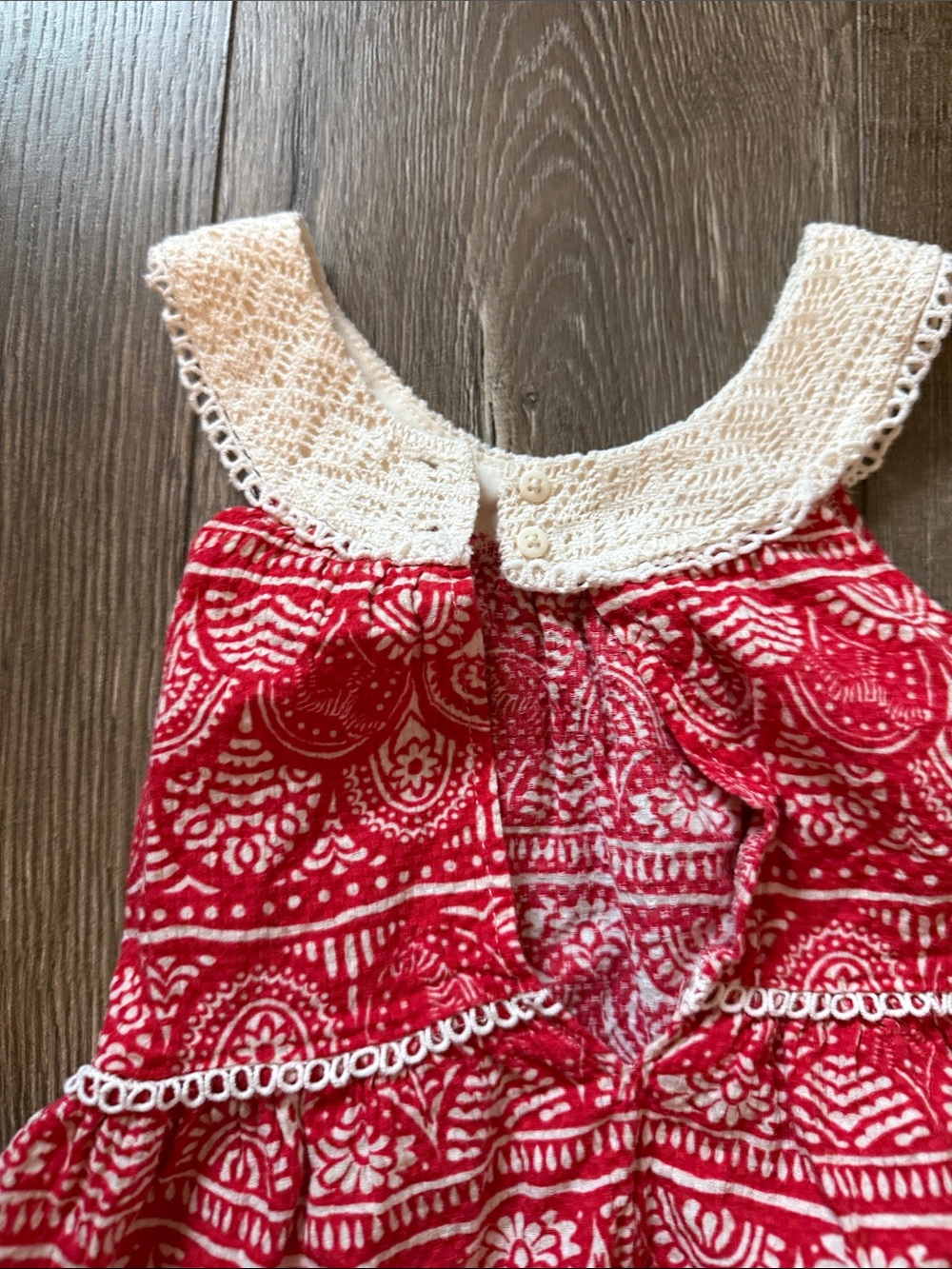 Mayoral Red and White Crochet-Trim Summer Dress - Picture 3 of 5